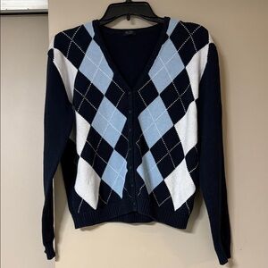 Chic Argyle Navy and White Women's Cardigan